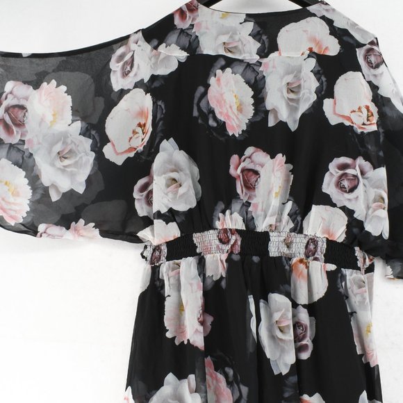 City Chic Women's V-neck Black Floral Print Dress - Picture 7 of 8